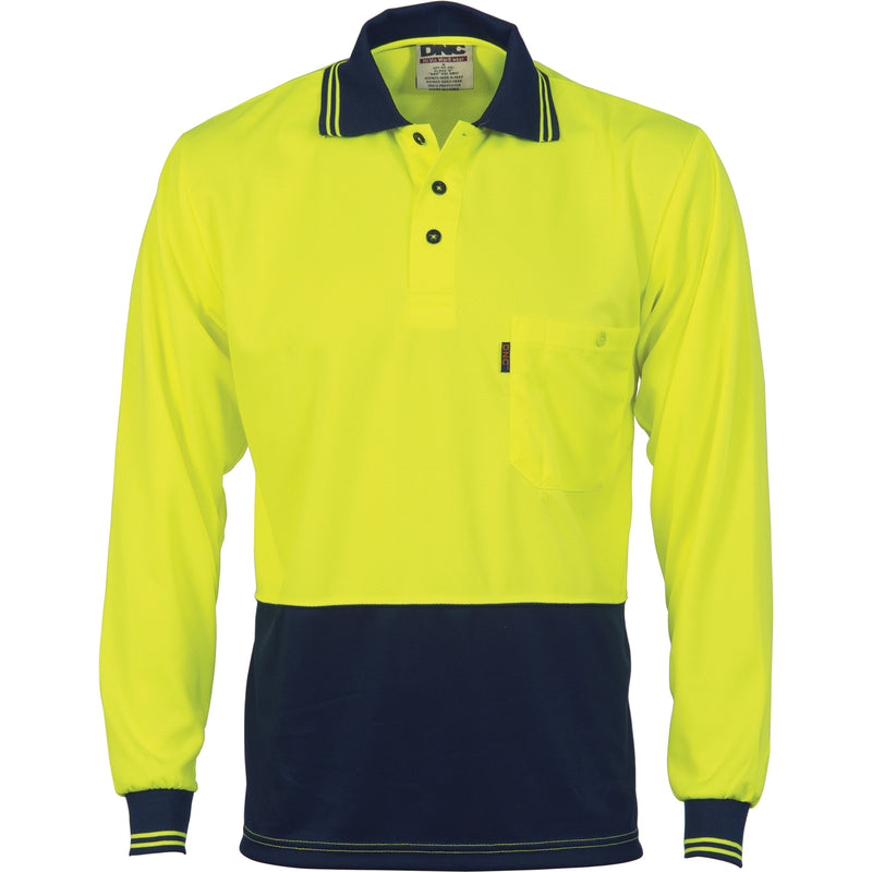 Dnc - Hi vis Two Tone Fluoro Polo Shirt, Micromesh, L/S - 3813