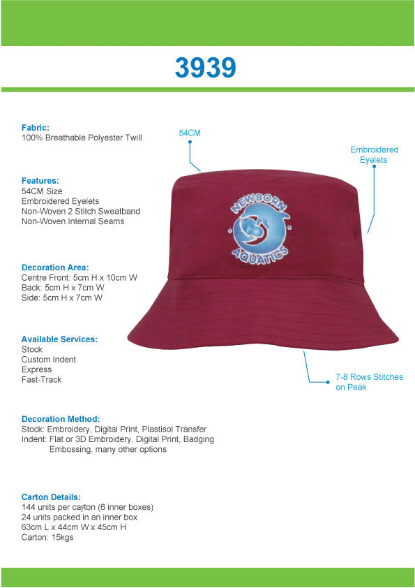 Headwear Breathable Poly Twill Childs Bucket Hat - 3939