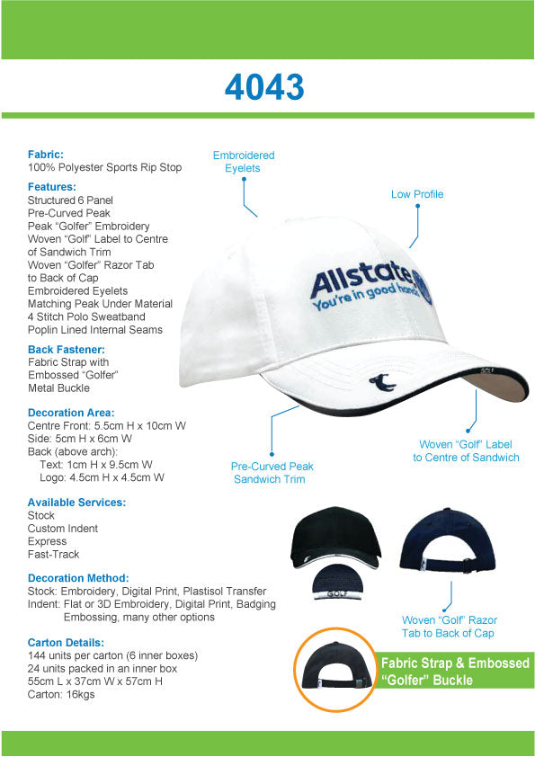 Headwear-Sports Ripstop with Peak Embroidery - 4043