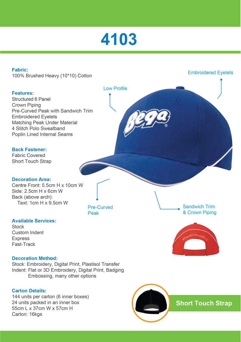 Headwear-Brushed Heavy Cotton with Crown Piping and Sandwich-4103