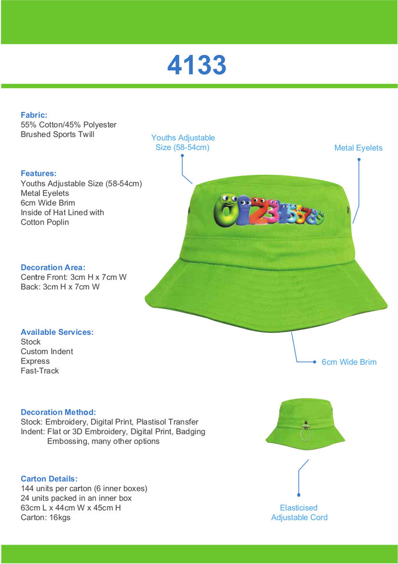 Headwear Brushed Sports Twill Youth Bucket Hat - 4133