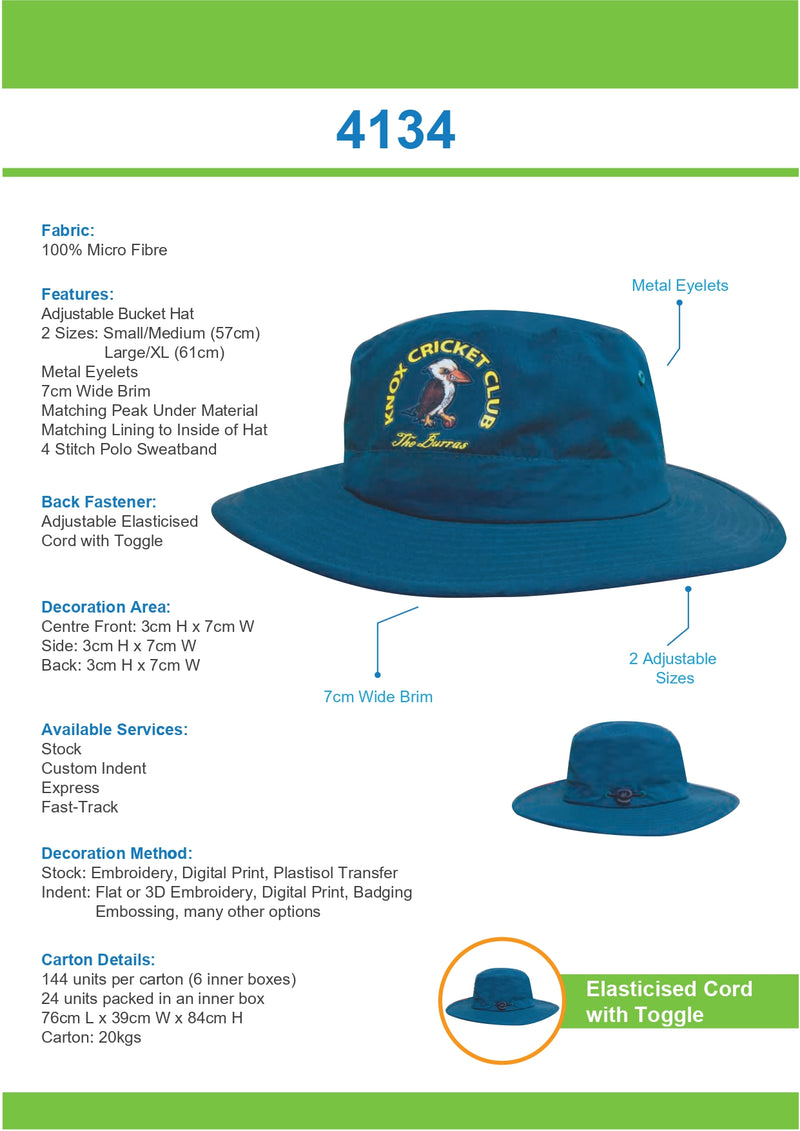 Headwear Microfibre Adjustable Bucket Hat - 4134