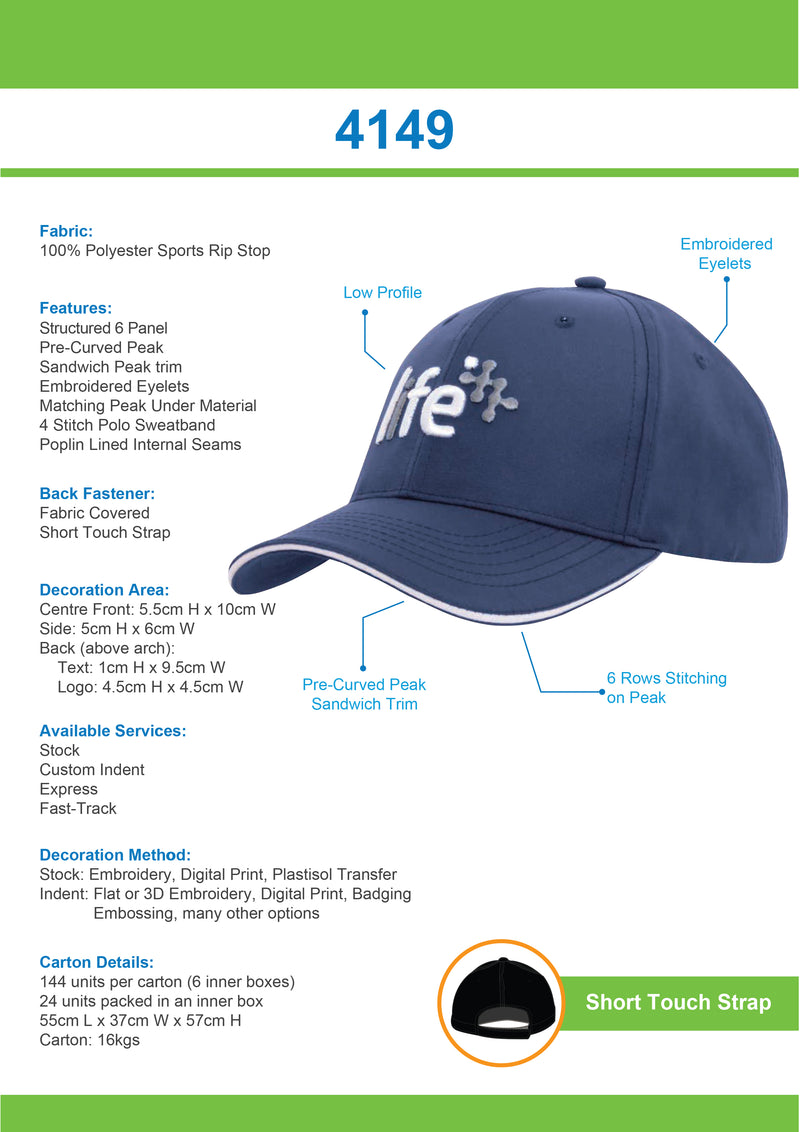 Headwear Sports Ripstop Cap with Sandwich Trim - 4149