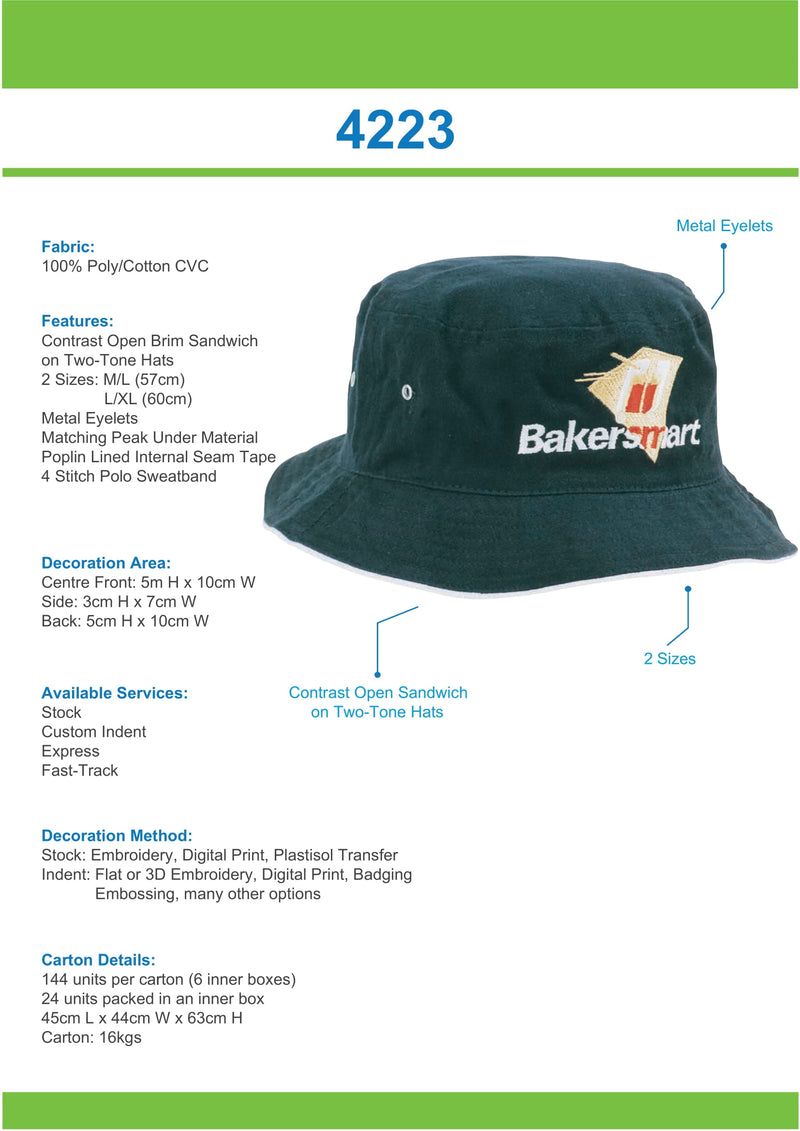 Headwear Brushed Sports Twill Bucket Hat-4223