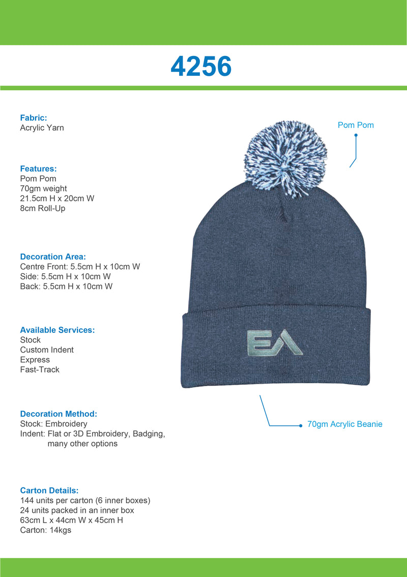 Headwear-Acrylic Beanie with Pom Pom-4256
