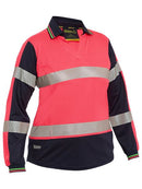 Bisley Womens Long Sleeve Taped Two Tone Hi Vis V-neck Polo-BKL6225T