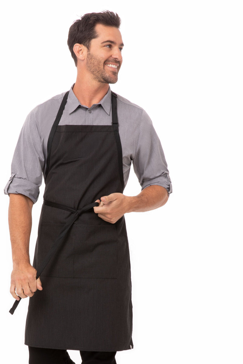 Chef Works - Bib Apron With Contrasting Ties - Pinstripe - AB012