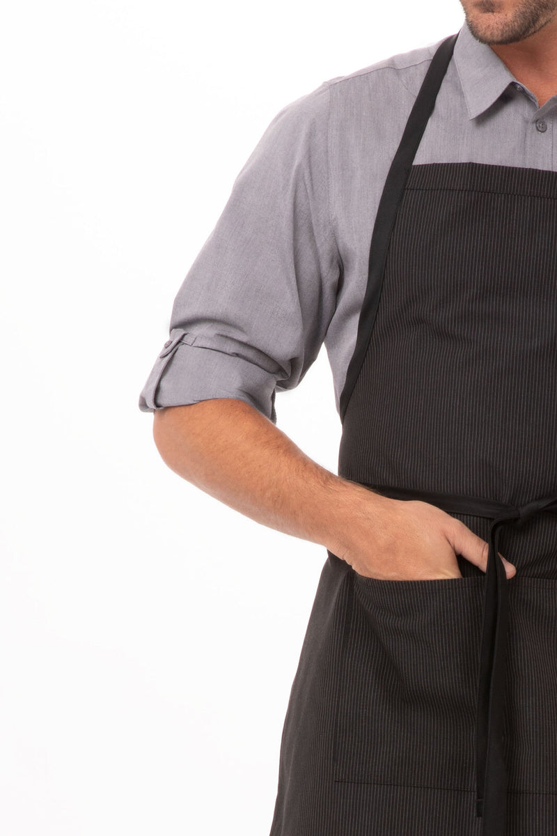 Chef Works - Bib Apron With Contrasting Ties - Pinstripe - AB012