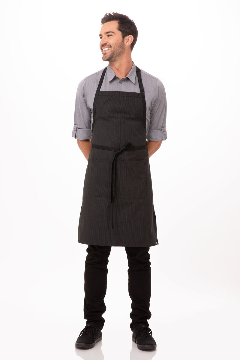 Chef Works - Bib Apron With Contrasting Ties - Pinstripe - AB012