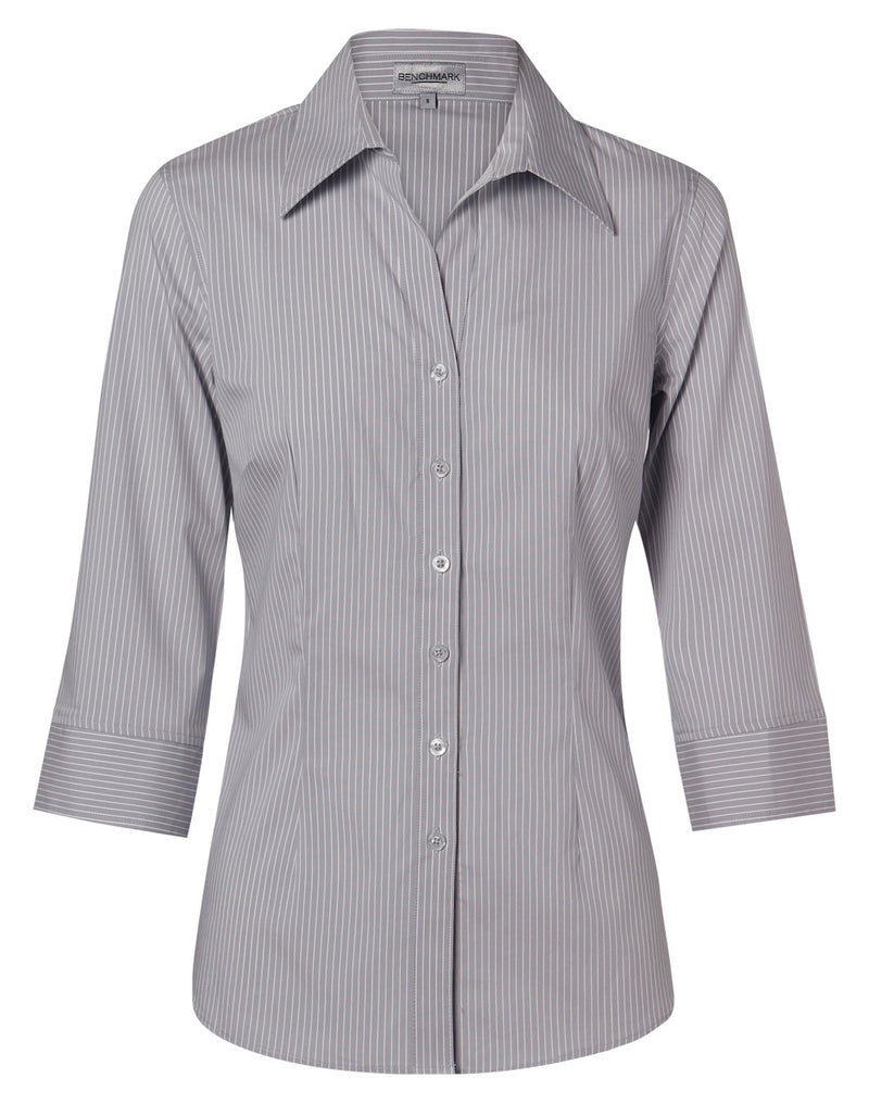 Winning Spirit-Women's Ticking Stripe 3/4 Sleeve Shirt-M8200Q