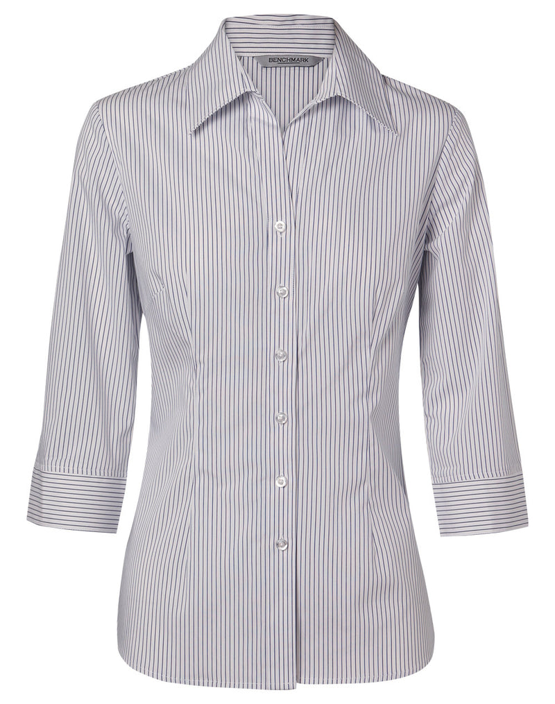 Winning Spirit-Women's Ticking Stripe 3/4 Sleeve Shirt-M8200Q