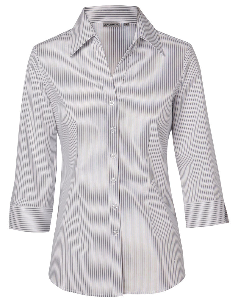 Winning Spirit-Women's Ticking Stripe 3/4 Sleeve Shirt-M8200Q