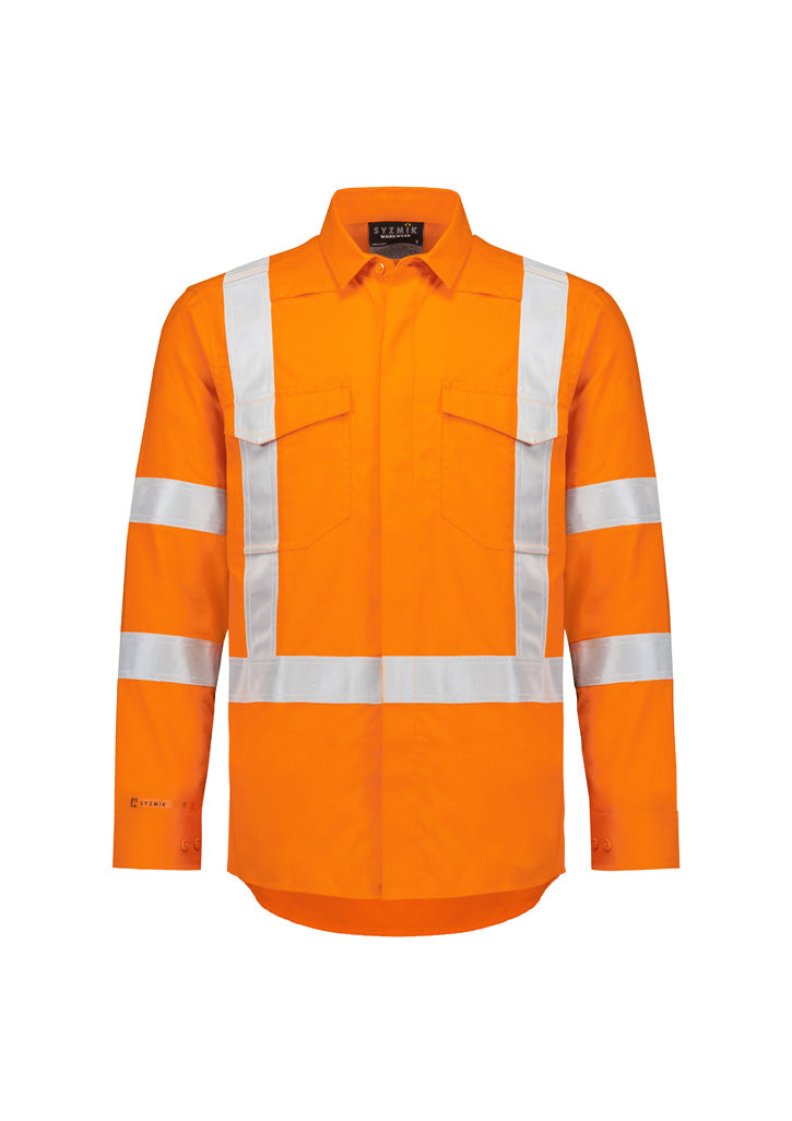 Syzmik - Mens Orange Flame Lightweight Ripstop X Back Taped Shirt - ZW187