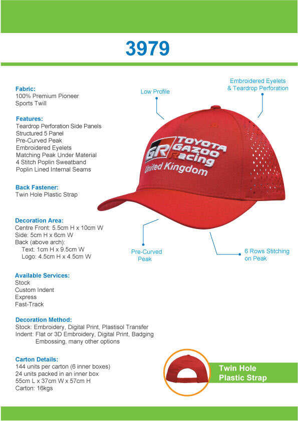 Headwear - Premium Pioneer Sports Twill with tear drop perforations - 3979