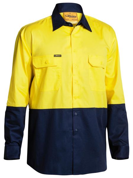 Bisley 2 Tone Hi Vis Cool Lightweight Mesh Ventilated Drill Shirt - Long Sleeve-BS6895