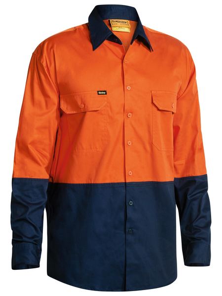 Bisley 2 Tone Hi Vis Cool Lightweight Mesh Ventilated Drill Shirt - Long Sleeve-BS6895