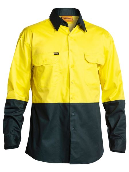 Bisley 2 Tone Hi Vis Cool Lightweight Mesh Ventilated Drill Shirt - Long Sleeve-BS6895