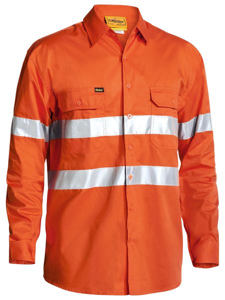 Bisley Taped Hi Vis Cool Lightweight Drill Shirt - Long Sleeve-BS6897