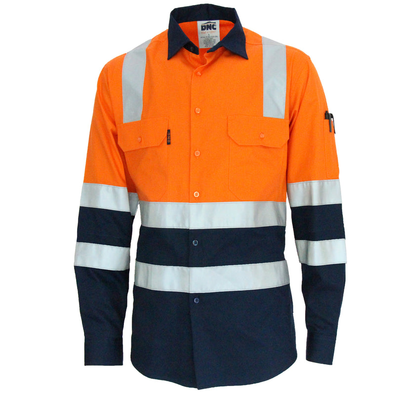 DNC Hivis 2 tone L/W cotton bio-motion & "x" back shirt with CSR R/tape - L/S 3547 - Star Uniforms Australia