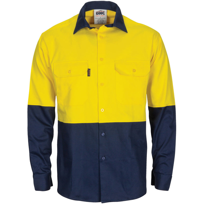 DNC HiVis L/W Cool-Breeze T2 Vertical Vented Cotton Shirt with Gusset Sleeves - Long Sleeve 3733 - Star Uniforms Australia