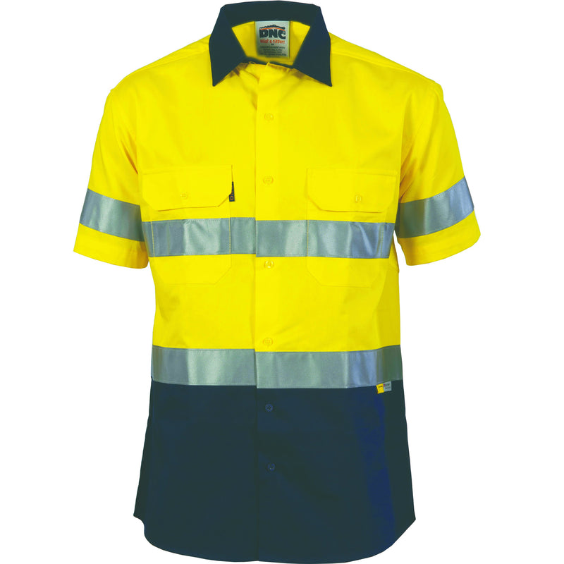 DNC HiVis Two Tone Drill Shirt with 3M 8906 R/Tape - short sleeve 3833 - Star Uniforms Australia