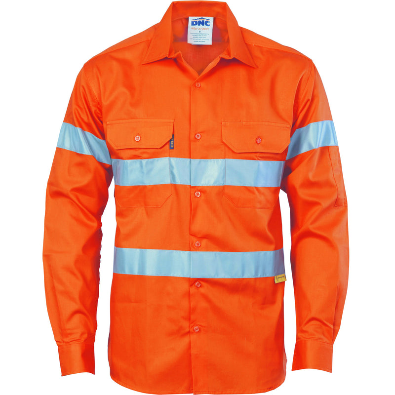 DNC HiVis Drill Shirt with 3M R/Tape - long sleeve 3835 - Star Uniforms Australia