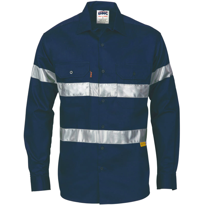 DNC HiVis Cool-Breeze Cotton Shirt with 3M 8910 R/Tape - Long sleeve 3885 - Star Uniforms Australia