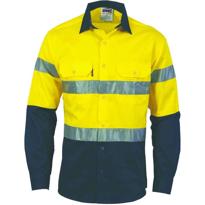 DNC HiVis Cool-Breeze Cotton Shirt with Generic R/Tape - Long sleeve 3966 - Star Uniforms Australia