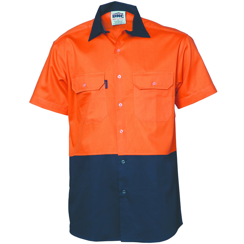 DNC HiVis Two Tone Cotton Drill Vented Shirt - Short Sleeve 3980 - Star Uniforms Australia