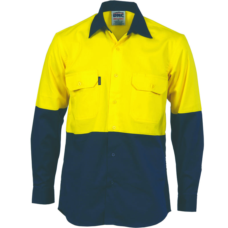 DNC HiVis Two Tone Cotton Drill Vented Shirt - Long Sleeve 3981 - Star Uniforms Australia