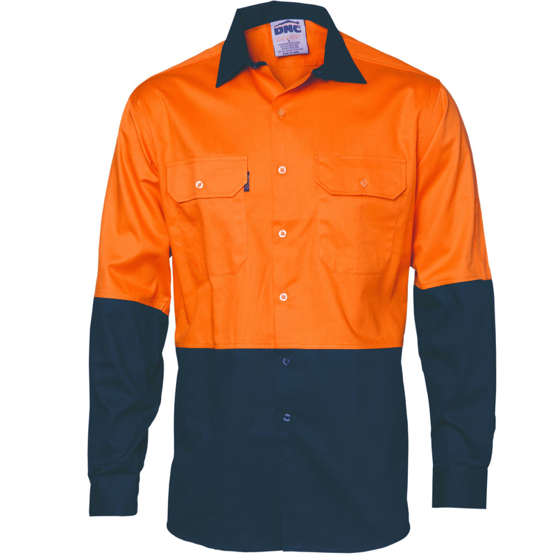 DNC HiVis Two Tone Cotton Drill Vented Shirt - Long Sleeve 3981 - Star Uniforms Australia