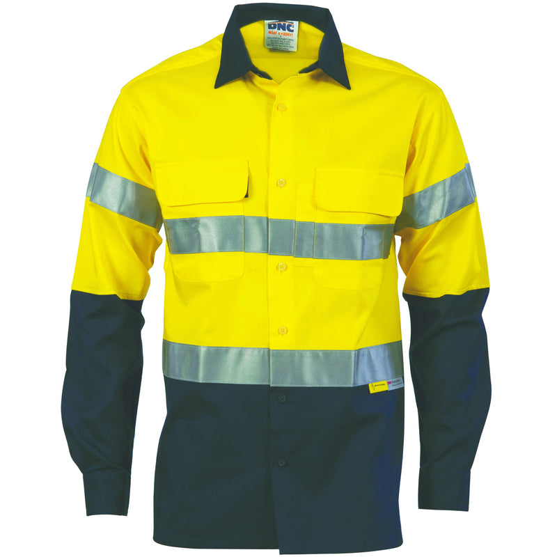 DNC HiVis Cool-Breeze Cotton Shirt with 3M 8906 R/Tape - Long sleeve 3988 - Star Uniforms Australia