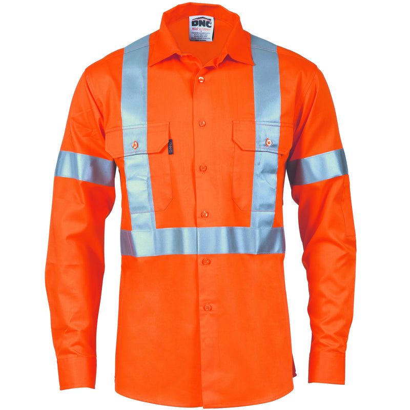 DNC HiVis D/N Cotton Shirt with Cross Back Generic R/Tape - long sleeve 3989 - Star Uniforms Australia