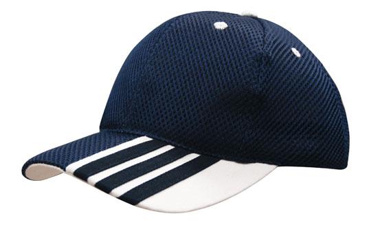 Headwear Sandwich Mesh with Striping on Peak Cap - 4109