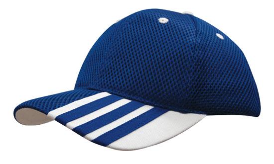 Headwear Sandwich Mesh with Striping on Peak Cap - 4109