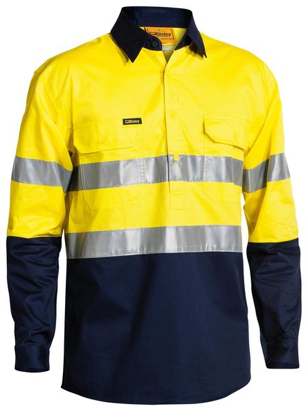 Bisley 2 Tone Hi Vis Cool Lightweight Closed Front Shirt 3M Reflective Tape-Long Sleeve-BSC6896