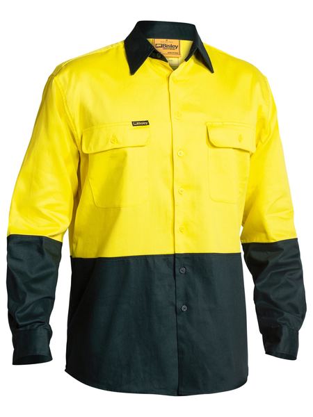 Bisley 2 Tone Hi Vis Drill Shirt - Long Sleeve-BS6267