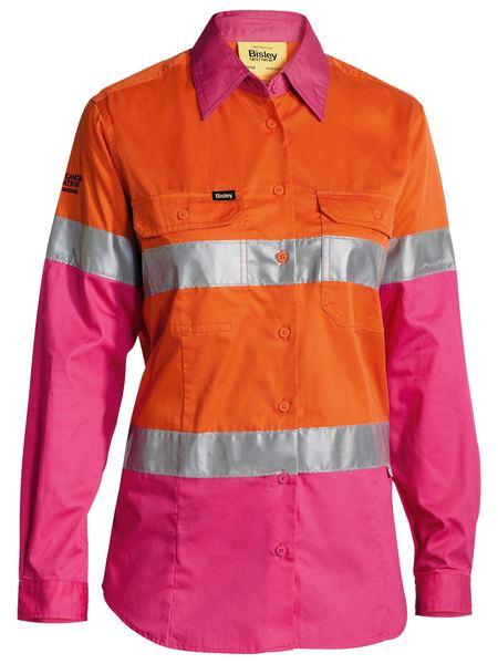 Bisley Women's Taped Hi Vis Cool Lightweight Drill Shirt -BL6696T