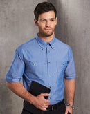 Winning Spirit-Men's Wrinkle Free Short Sleeve Chambray Shirts-BS03S