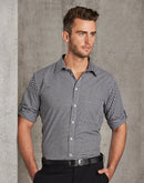 Winning Spirit-Men’s Gingham Check Long Sleeve Shirt with Roll-up Tab Sleeve-M7300L