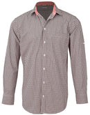 Winning Spirit-Men’s Gingham Check Long Sleeve Shirt with Roll-up Tab Sleeve-M7330L
