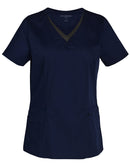 M7660 Ladies V-Neck Contrast Trim Scrub Top