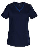 M7660 Ladies V-Neck Contrast Trim Scrub Top