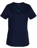 M7660 Ladies V-Neck Contrast Trim Scrub Top
