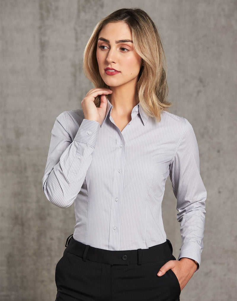 Winning Spirit-Women's Ticking Stripe Long Sleeve Shirt-M8200L