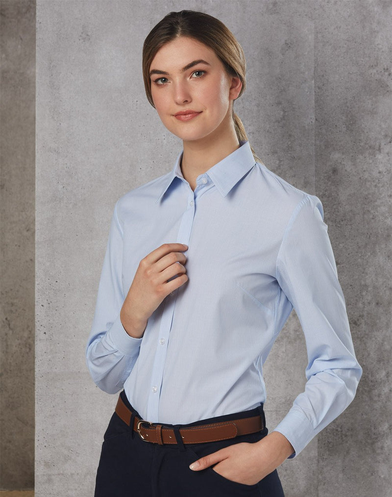 Winning Spirit -Women's Fine Stripe Long Sleeve Shirt-M8212