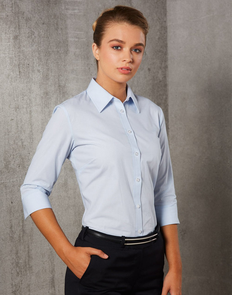 Winning Spirit-Women's Fine Stripe 3/4 Sleeve Shirt -M8213