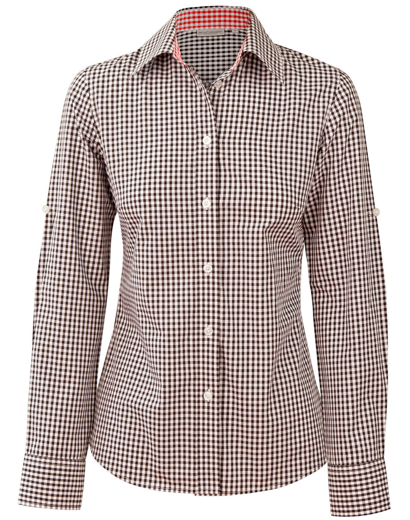 Winning Spirit-Ladies’ Gingham Check Long Sleeve Shirt-M8330L