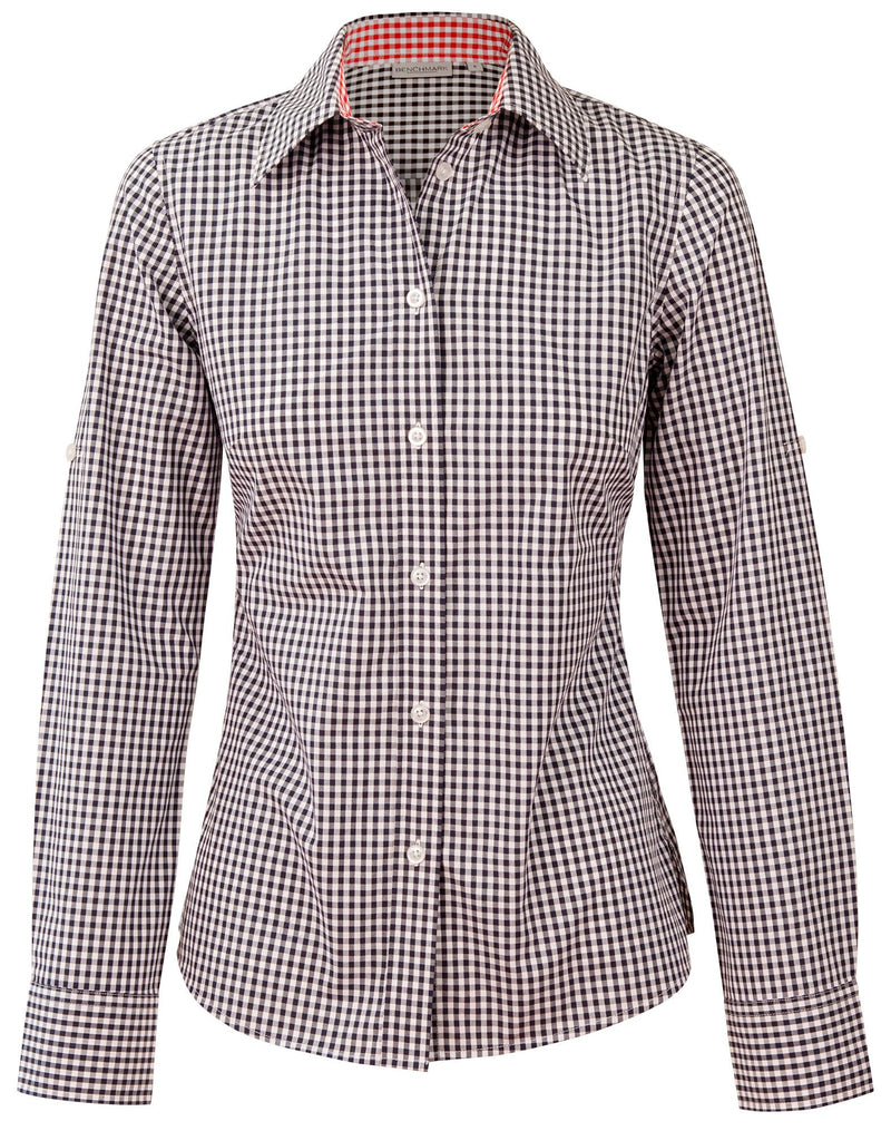 Winning Spirit-Ladies’ Gingham Check Long Sleeve Shirt-M8330L