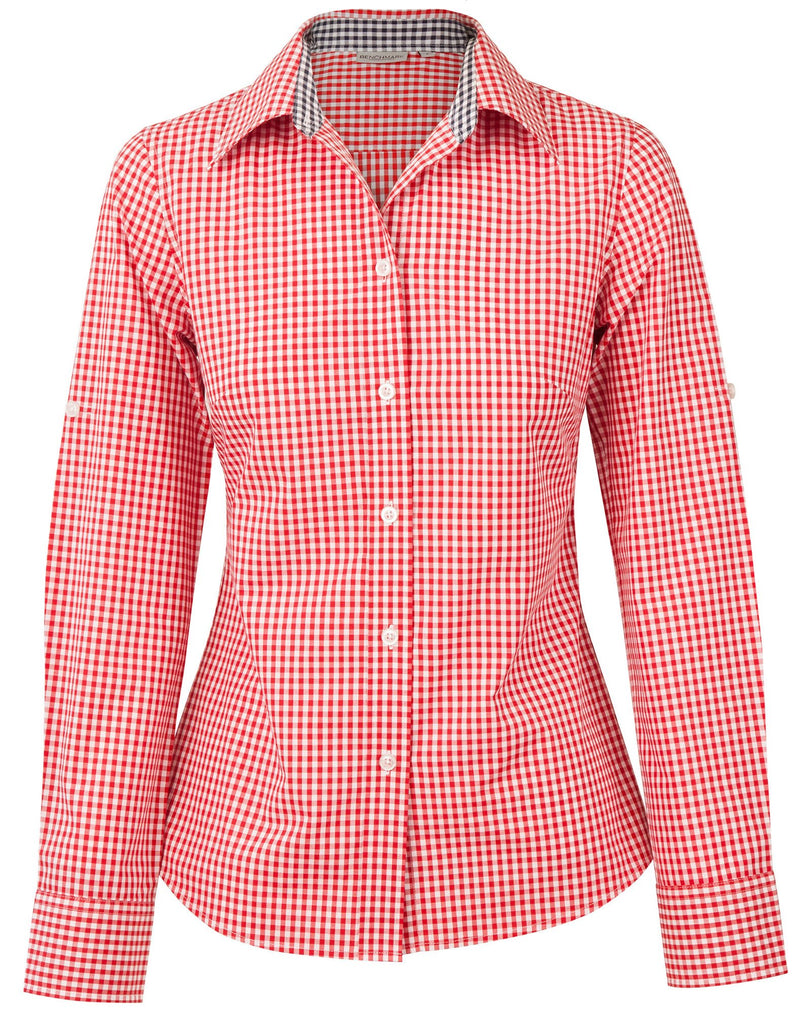 Winning Spirit-Ladies’ Gingham Check Long Sleeve Shirt-M8330L